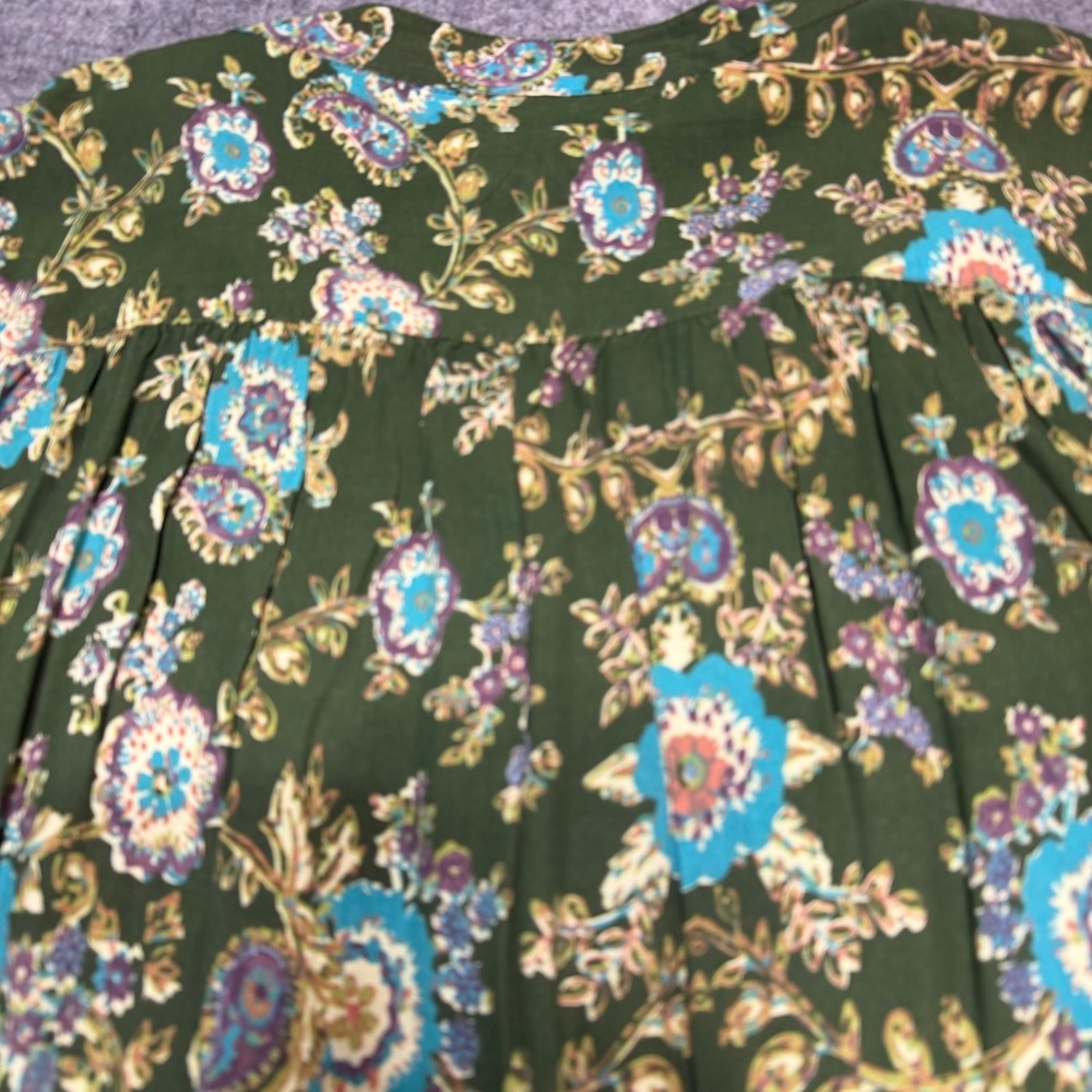 NATURAL LIFE Boho Paisley Rayon Midi Dress Olive Green Floral Tassel NWT Medium - Picture 7 of 10